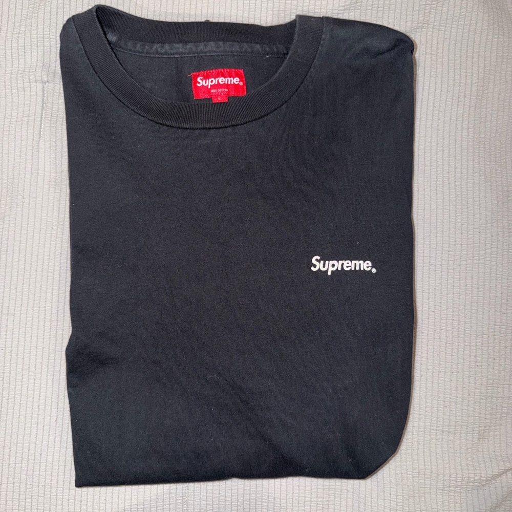 Supreme 3M Reflective Logo Long Sleeve Black Tee with Red Tag